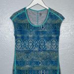 Title Nine Women XS Blue Stripe Print Shirt Cap Sleeve Contrast Trim Athleisure Photo 0