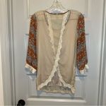 Gimmicks by BKE  Tan/Orange Sheer Split Back Blouse size M Photo 9