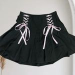 Hot Topic  Skater Punk Grunge Pink Bow Black Pleated Mini Lace Up Skirt S / M Photo 0