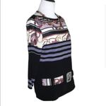 Feratelli Blue Stripe Retro Vintage 3/4 Sleeves Stretch Knit Round Neck Top M Black Size M Photo 4