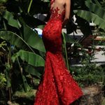 Tarik Ediz Beautiful long red lace, the fabric in this  Prom style is Laced Photo 1