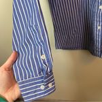 ✨ Texas Cotton Women’s Blue White Striped Button Down Shirt Medium Blue Photo 4