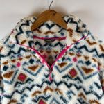 Eddie Bauer Womens Small Faux Fur Pullover Aztec Print Quarter Zip Pink Trim Photo 8