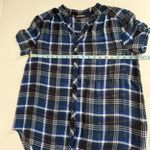 EXPRESS  Navy Black‎ and White Chiffon Plaid Sheer Top Size Small Photo 8