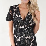 Lush Clothing Lace Floral Black Romper Photo 0