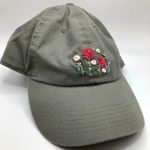 Olive Green Floral Hand Embroidered Washed Canvas Adjustable Baseball Dad Hat Photo 0