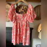 AQUA The White Lotus x toile Printed Puff Sleeve Mini Coral Dress XL linen blend Photo 10