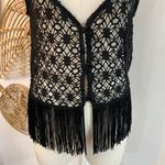 Vintage And How Paris NY Black Crochet Fringe Vest Boho 70s Western Sz M Size M Photo 5