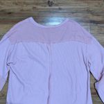 Waffle Knit Top Raw Edge Pocket Long Sleeve Pullover Comfy Casual Pink L Size L Photo 4
