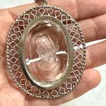 Whiting & Davis Vintage reversible carved clear glass cameo pendant necklace Photo 6