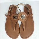 Michael Kors Brown Flat Thong Sandals Buckle Gold Logo Women's 8M Photo 5