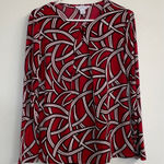 Liz Claiborne  Womens Blouse Medium Geometric Long‎ Sleeve Pleated V Neck - PM Photo 0