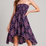 Feathers Strapless Abstract Print Dress, Beach Cover Up, Black, Red, Size M Black Size M Photo 0