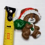 Signed Russ Christmas Holiday Teddy Bear with Santa Hat Toy Sack Brooch Pin 1.5" Brown Photo 2