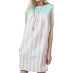 Sister Mary Madeline Cotton Stripe Seersucker Embroidered House Dress Medium Blue Photo 5