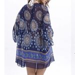 Boutique NEW Blue Medallion Sheer Kimono Coverup Beach Swim Photo 1