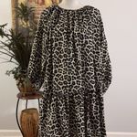 H&M Floral Dress Women’s M Animal Print Round Neck Balloon Sleeves Keyhole Back Photo 0