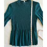 Karlie Teal Smocked Long Sleeve High Neck Blouse Size Small Elegant Work Office Photo 10