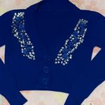 Boutique Royal Blue designer cropped cardigan with roses, beads & Sequins ( NEW) S Photo 1