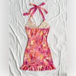 NEW Watercolor Halter Backless Ruffle Trim Bodycon Mini Dress S Pink Photo 1