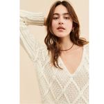 Free People  Size XL Traveler Cable Knit Pullover V Neck Sweater Creme Neutral Photo 9