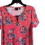 Rafaella  Women's Large Pink Floral Short Sleeve Round Neck Cotton Blouse Top Photo 4