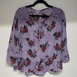 Self Esteem  Lavender Floral Semi Sheer Blouse with Bell Sleeves Photo 0