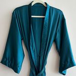 Bridesmaid Teal and Gold Silky Bathrobe, Size S/M Blue Photo 0