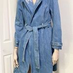 MY WAY HER WAY Denim Jean Wrap Belted Long Trench Jacket Outer Wear Size S NWOT Blue Photo 1