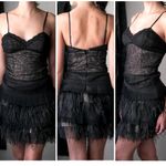 BCBGMAXAZRIA ostrich feather trim mini dress, lace inlay, nude satin lining,sz 4 Photo 1