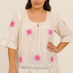 Handmade Huasteca Potosina Mexican Embroidered Blouse White Cotton Crochet HandmadeSize M Photo 0