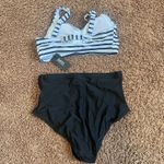 Daci 2 Piece Bikini Swimsuit Tummy Control High Waisted Black White Stripe 12W Size 12 Photo 5