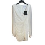 Mac Duggal Ieena for  NEW Sz 6 26655 White Long Blouson Sleeve Ruched Mini Dress Photo 3