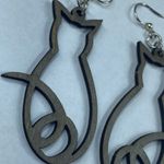 Green Tree Jewelry Kitty Cat Silhouette Wooden Earrings Dangle Drop Hook Photo 5