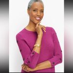 Talbots NWT Kitty Tweed Open Neck Sweater Dress Long Sleeves Button Pink Large Photo 2