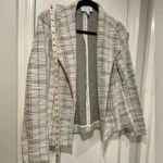 Elle  Cream Black Gray Cotton Tweed Lightweight Unlined Open Front Blazer Size S Photo 7