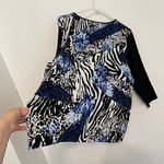 ALFRED DUNNER Black White Blue Cheetah Leopard Animal 3D Stripe 3/4 Sleeve Top L Size L Photo 11