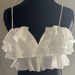 White Ruffle Crop Top Tank Top Smock Elastic Back Sz S Photo 0