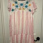 Blu Pepper Perch by Size 2x Embroidered Pink Stripe Ruffle Sleeve Mini Dress Photo 0