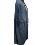 Vintage Cottagecore 80s Soft Denim Dress Pearl Button Front Floral Lace L Blue Size L Photo 3