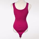 Happily Grey Ribbed Scoop V-Neck Neck Bodysuit Fuchsia Size Small Photo 4