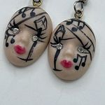 Vintage ceramic dangle drop Music Mardi Gras earrings. Silver Photo 1