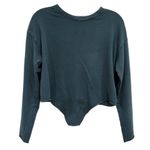 Aerie Sunset Terry Fleece Long Sleeve Sweatshirt Crop Raw Hem Dark Green Size XS Photo 1