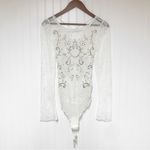 Free People Sheer White Lace Sequin Beaded Bodysuit XS Embroidered Boho Festival Photo 2