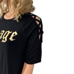 Raggs II Riches Rags II Riches Black T-Shirt Gold Savage Cold Shoulder Cut Out Large Photo 4