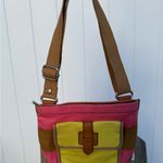 Fossil  Shay‎ Canvas Crossbody Pink Yellow Handbag Flap Closure Pocket Bag NWOT W Photo 1