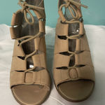 Hinge  Beige Suede Lace-up Open-toe‎ Block Heel Shoes Women Size 7.5 S-356 Photo 0