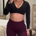 Long Sleeve Crop for Women, Deep V Half Cutout Workout Cropped T Shirt, Yoga Black Size XS Photo 2
