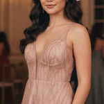 Galina Signature Rose Gold Glitter Corset Prom Dress Formal Gown Size 16 Pink Photo 0