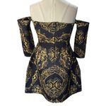 ASOS  Black and Gold Baroque Long Sleeve off shoulder mini Dress Size 4 Photo 6